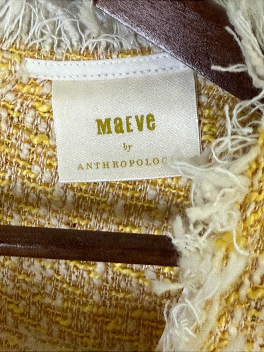 Maeve Anthropologie Tweed Top Yellow Fringe Blouse Size L NWT - Picture 6 of 8